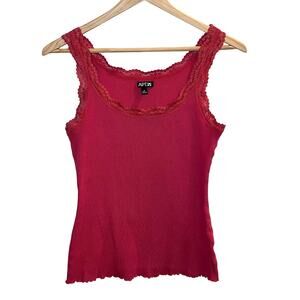 Apt 9 Women's Pink Y2k Lace Trim Round Neck Tank Top Size Medium Lettuce Hem 90s